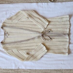 Coldwater Creek Crochet Knit Tie Front Cardigan Cream Size XS (4-6)
